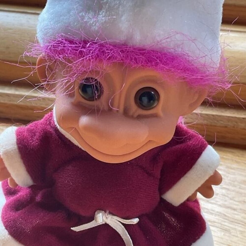 Vintage Troll Doll With Pink Hair & Santa Outfit